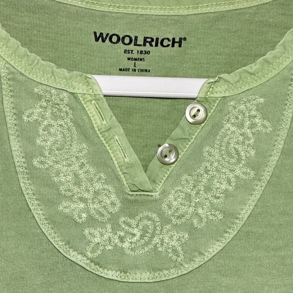 WOOLRICH Womens Green Embroidered Henley T Shirt Size L - Picture 7 of 9